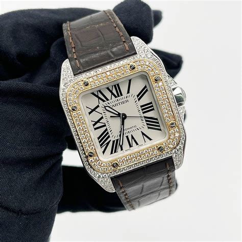 cartier santos 100 2018|cartier santos 100 diamond bezel.